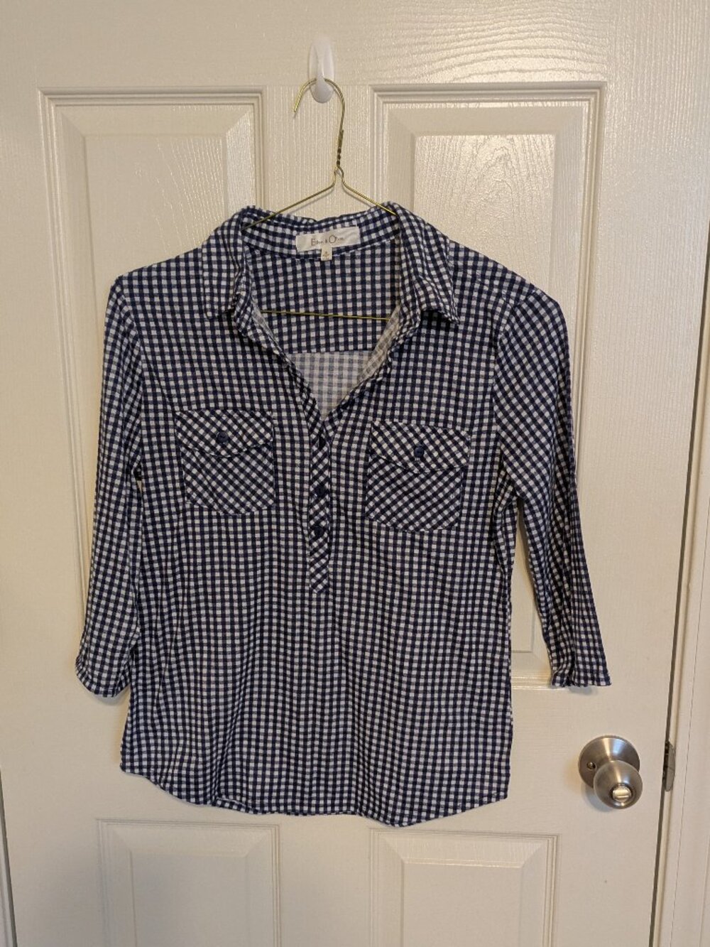 Eden & Olivia Navy Checked Collared Shirt